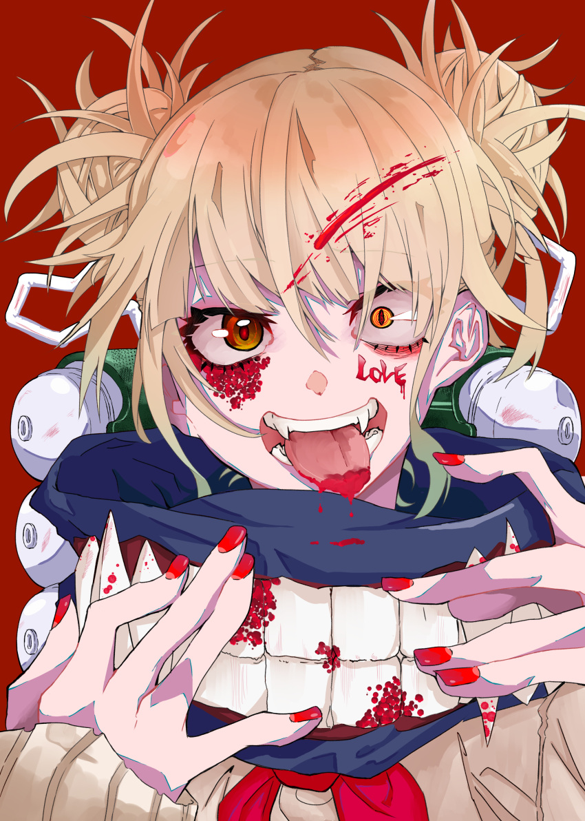 1girl, absurdres, ao_no_kitsune, bangs, blonde_hair, blood, blood_on_face, bloody_hair
