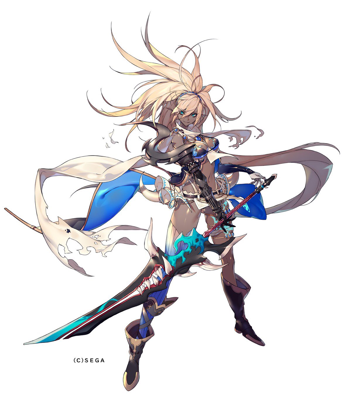 1girl, belt, bikini, blonde_hair, boots, braid, breasts, dark_skin