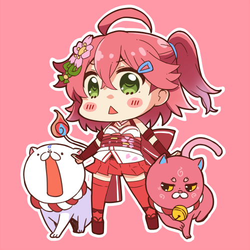 1girl, 35p_(miko_channel), ahoge, armband, bangs, bell, belt, belt_buckle