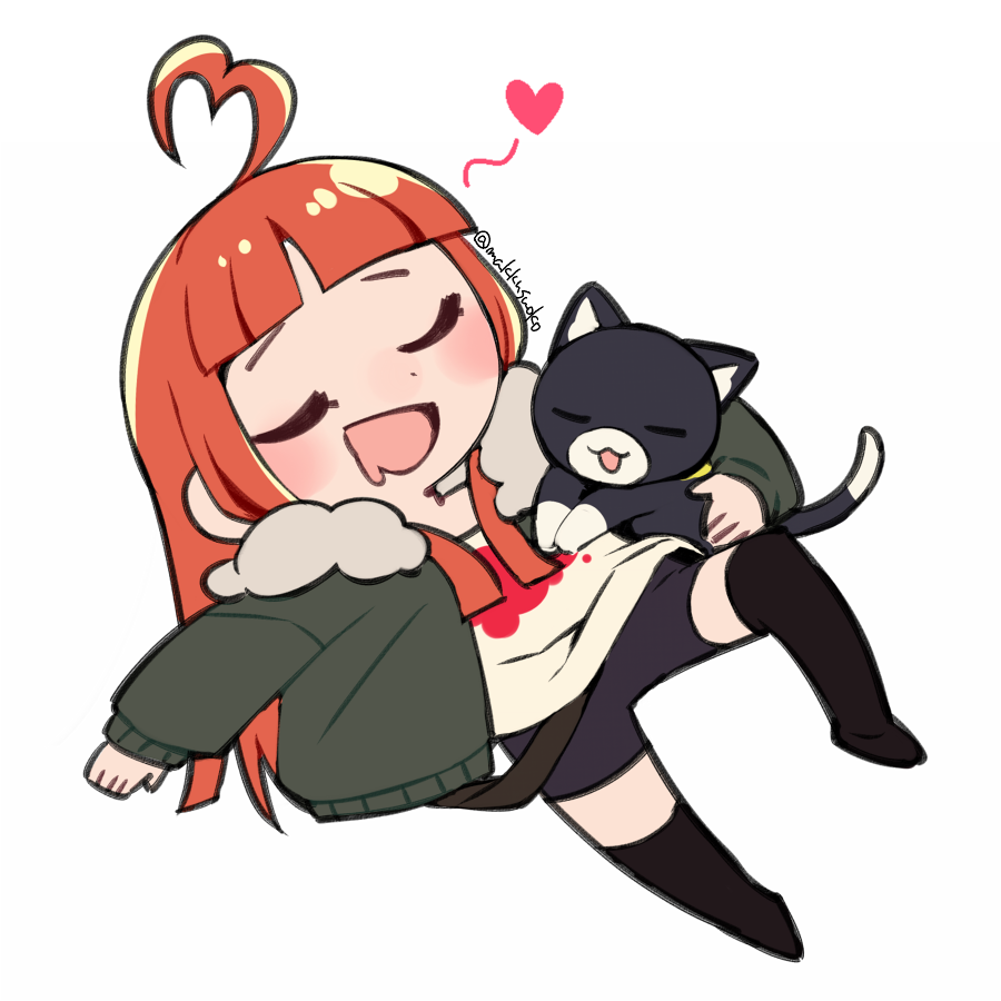 1girl, ahoge, animal, atlus, bangs, black_legwear, black_shorts, blunt_bangs