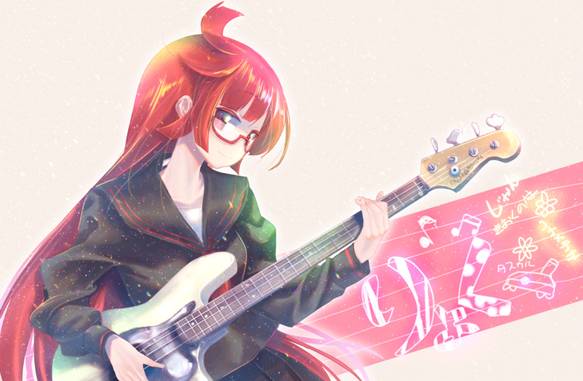 1girl, beamed_eighth_notes, black_serafuku, black_shirt, black_skirt, closed_mouth, commentary_request, eighth_note