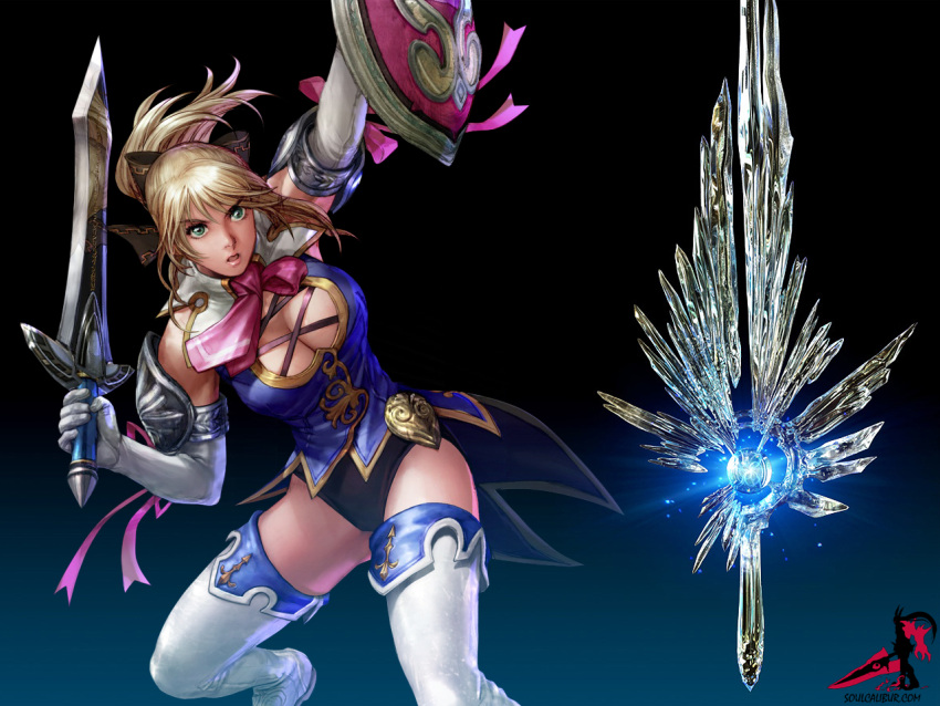 breasts, cassandra_alexandra, cleavage, green_eyes, kawano_takuji, large_breasts, official_art, ponytail