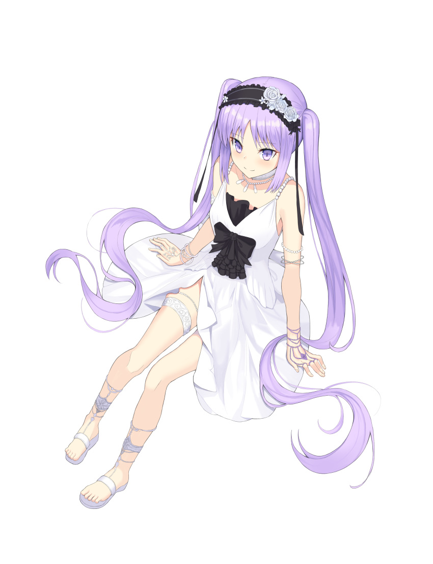 1girl, absurdres, arm_support, armlet, bangs, black_bow, black_hairband, bow