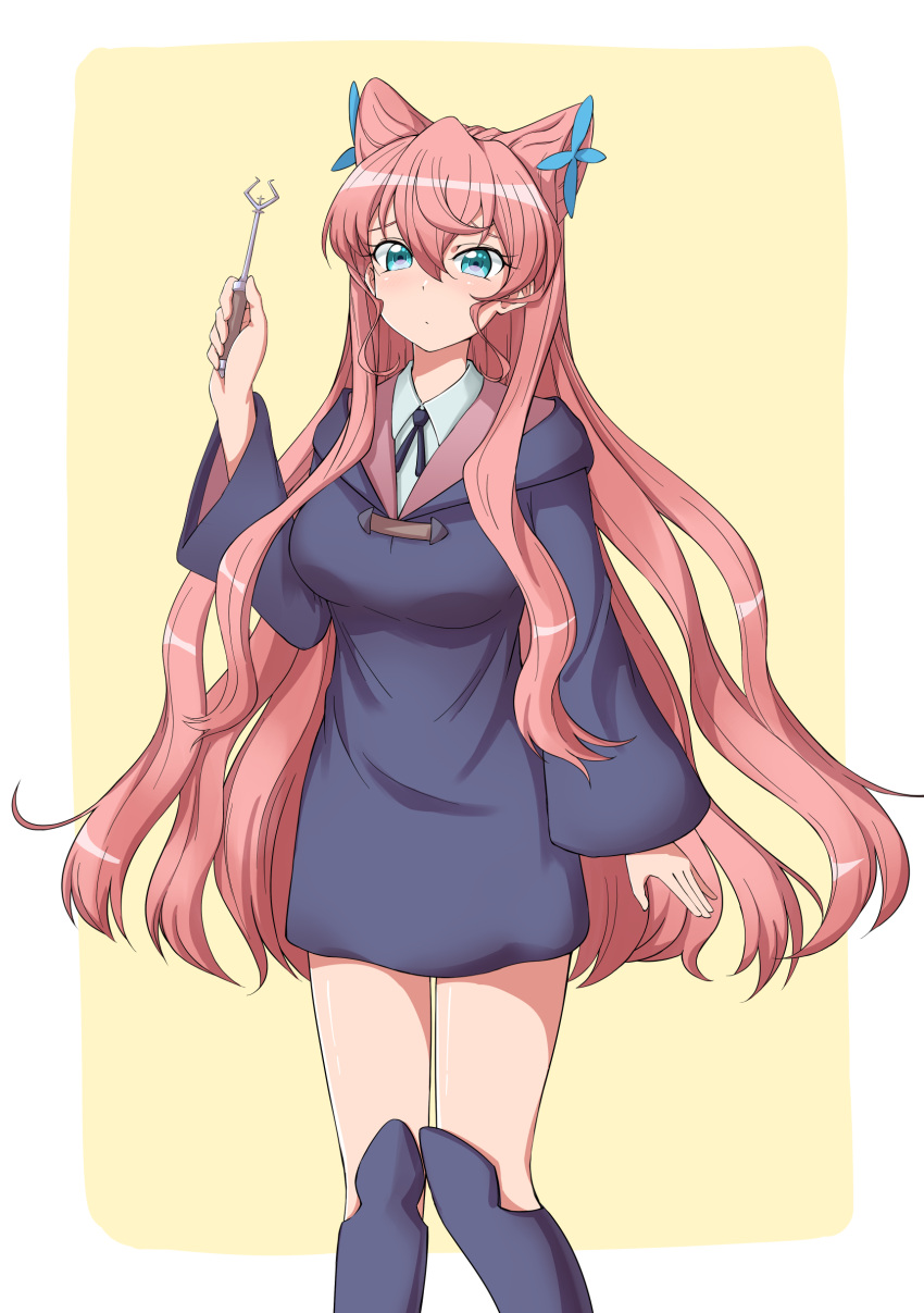 1girl, absurdres, blush, border, breasts, green_eyes, hair_between_eyes, highres