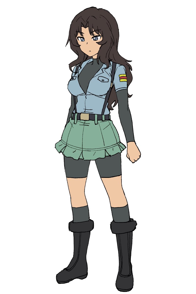 1girl, adapted_uniform, aoshidan_school_uniform, belt, black_belt, black_bodysuit, black_eyes, black_footwear
