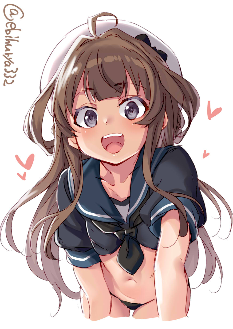1girl, adapted_costume, alternate_costume, arm_support, black_panties, blue_eyes, blush, breasts