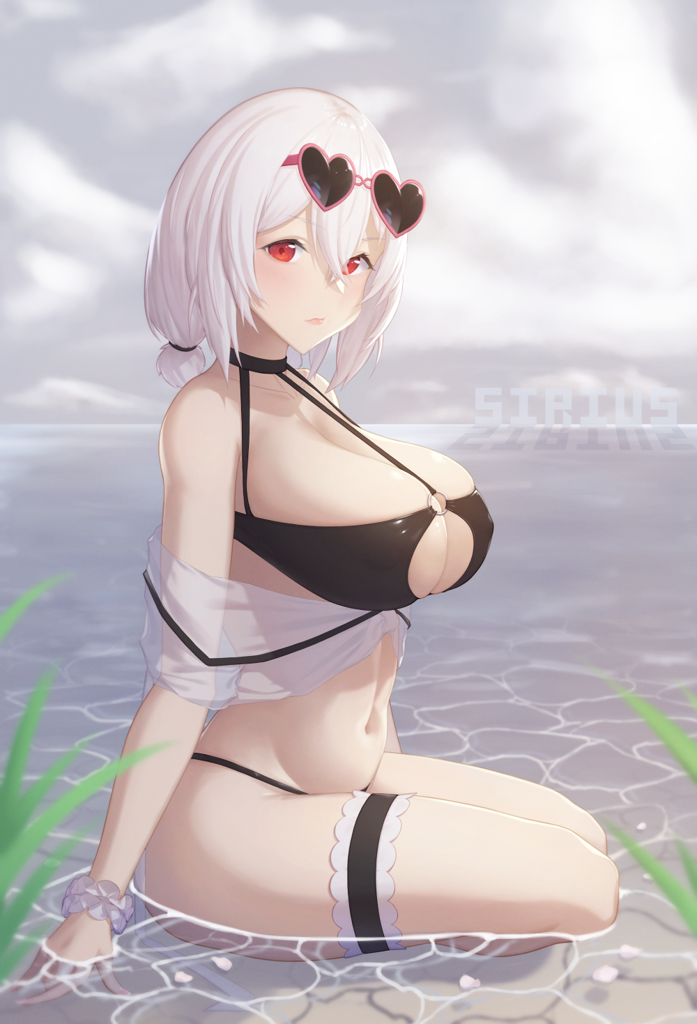 1girl, alternate_costume, azur_lane, bangs, bare_shoulders, bikini, black_bikini, blush