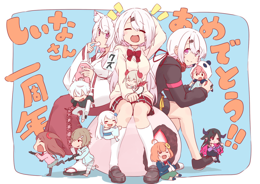 /\/\/\, :d, ^_^, ahoge, alternate_costume, animal_ears, anniversary, ashigaru_kinoko