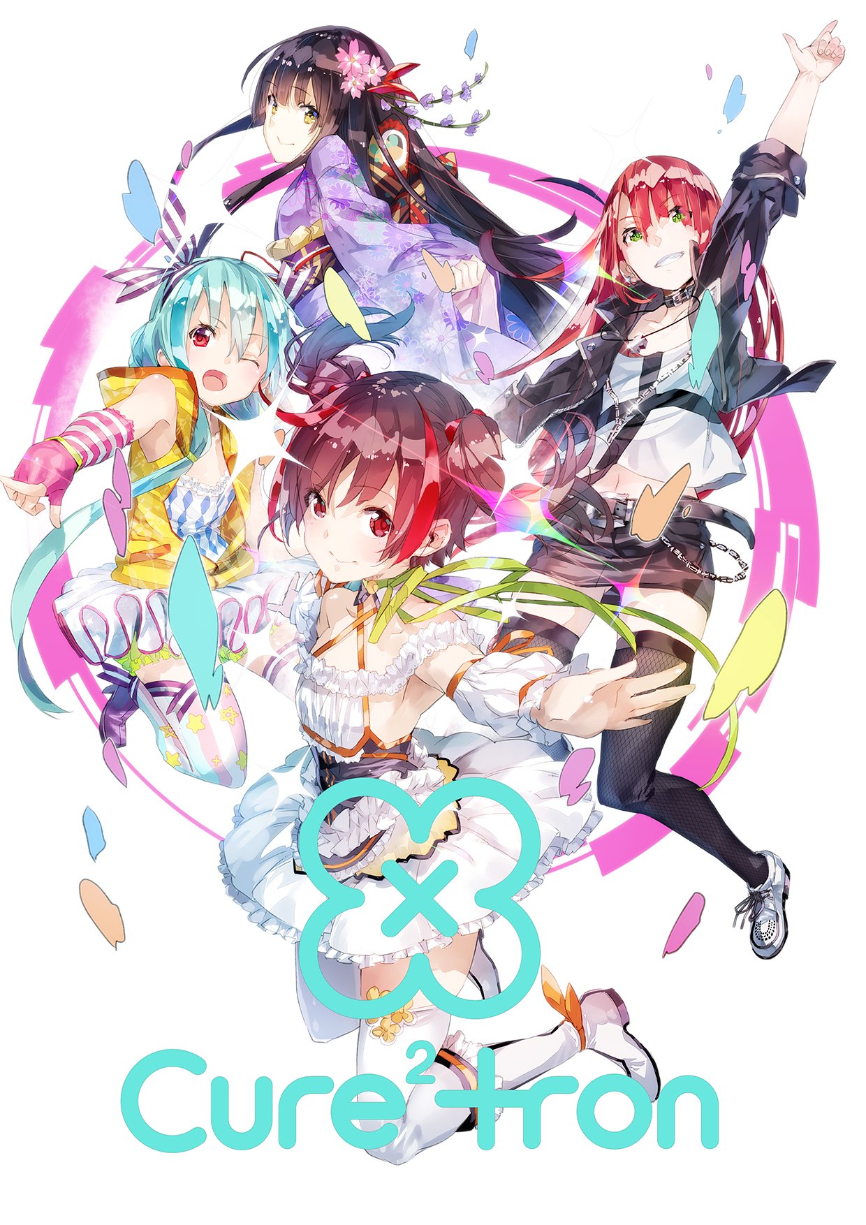 4boys, aqua_hair, band_yarouze!, black_hair, brown_hair, crossdressinging, dress, eyes_visible_through_hair