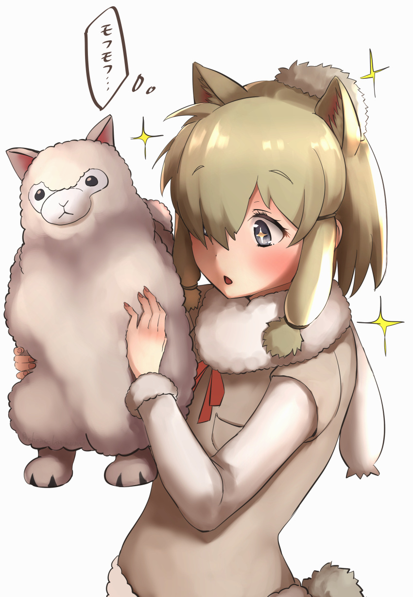 +_+, 1girl, absurdres, alpaca_ears, alpaca_suri_(kemono_friends), alpaca_tail, animal_ears, blue_eyes