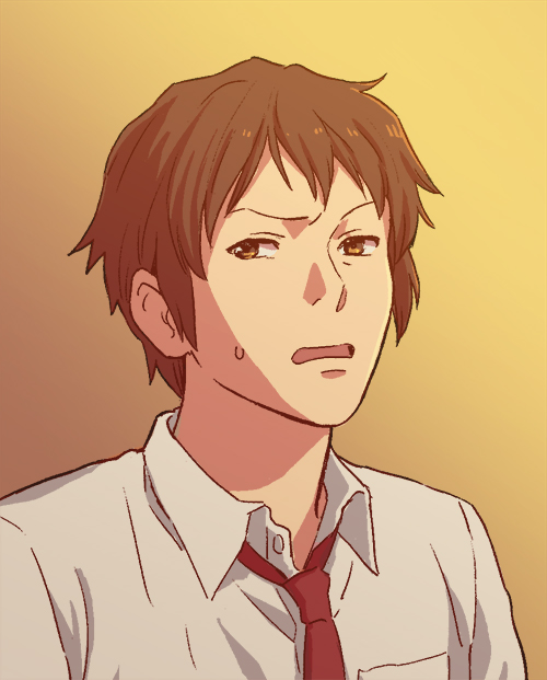 1b, a-ka, brown_eyes, commentary_request, gradient, gradient_background, kyon, looking_at_viewer