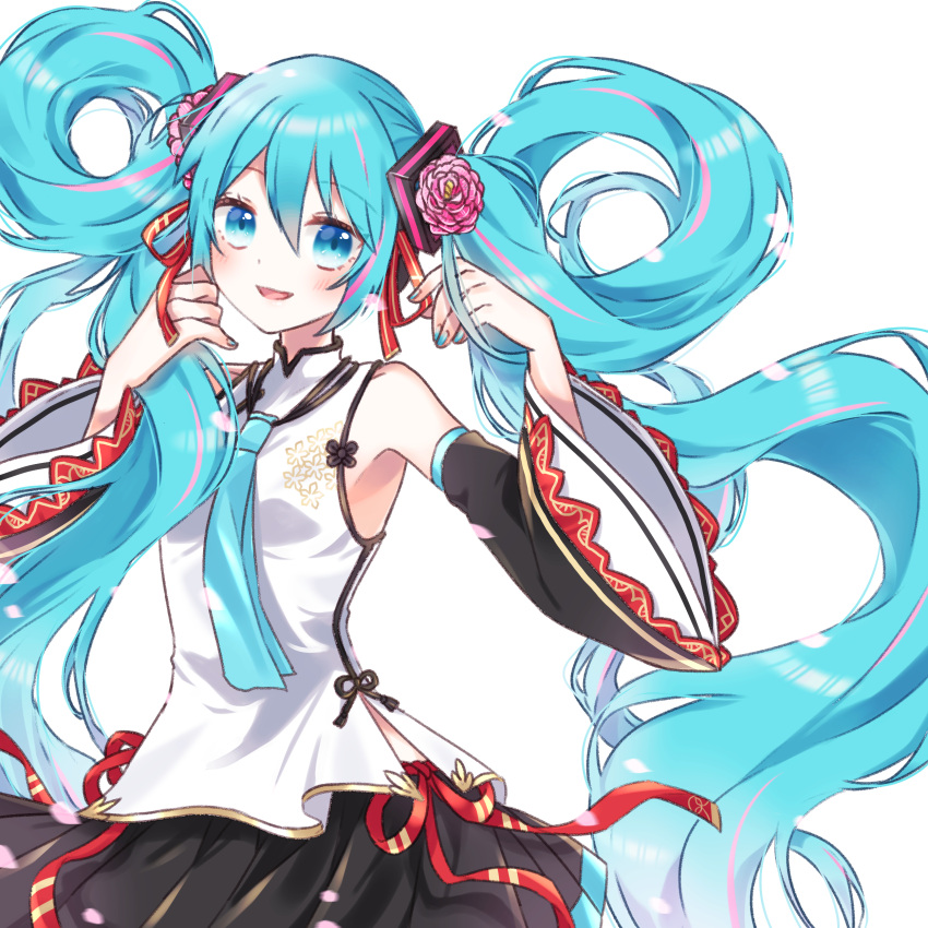 1girl, absurdly_long_hair, absurdres, aqua_eyes, aqua_hair, aqua_neckwear, armpits, bare_shoulders
