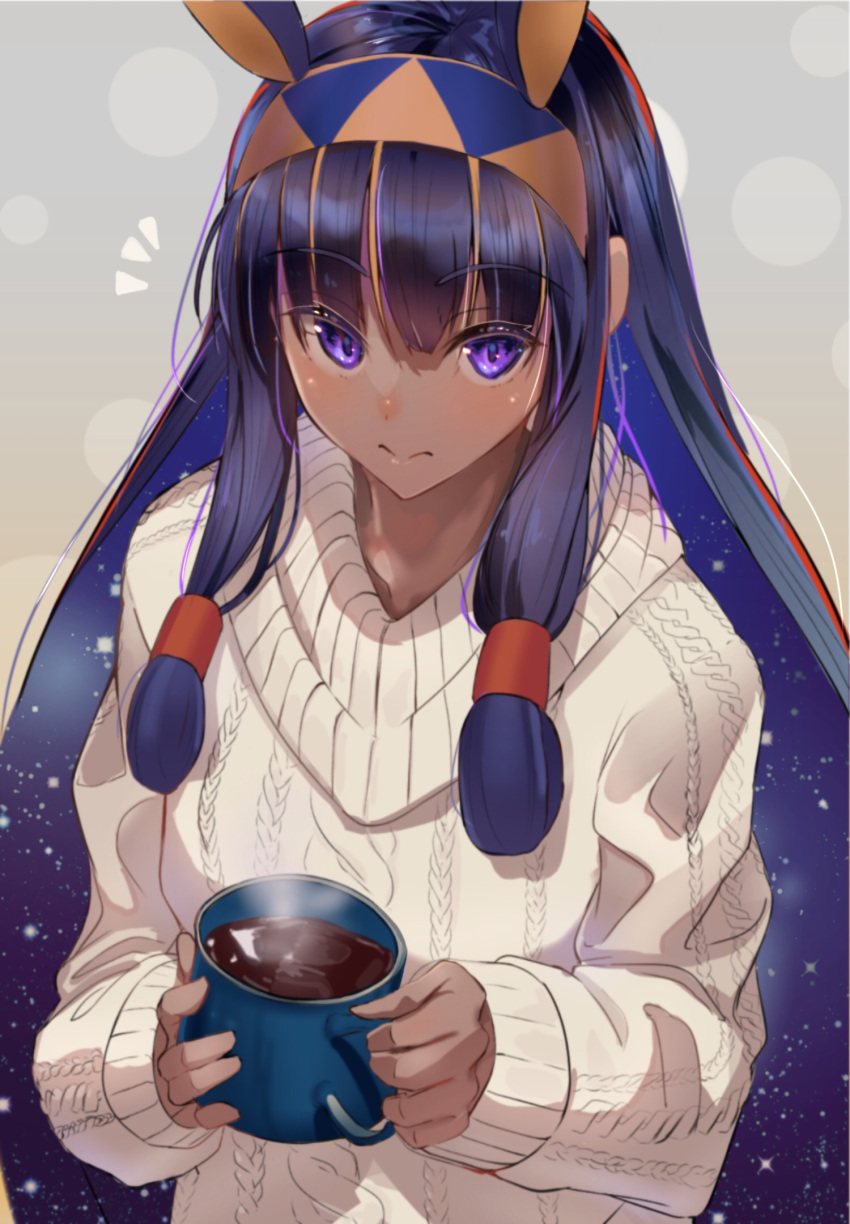 1girl, alternate_costume, animal_ears, cable_knit, coffee_mug, cup, fate/grand_order, fate_(series)