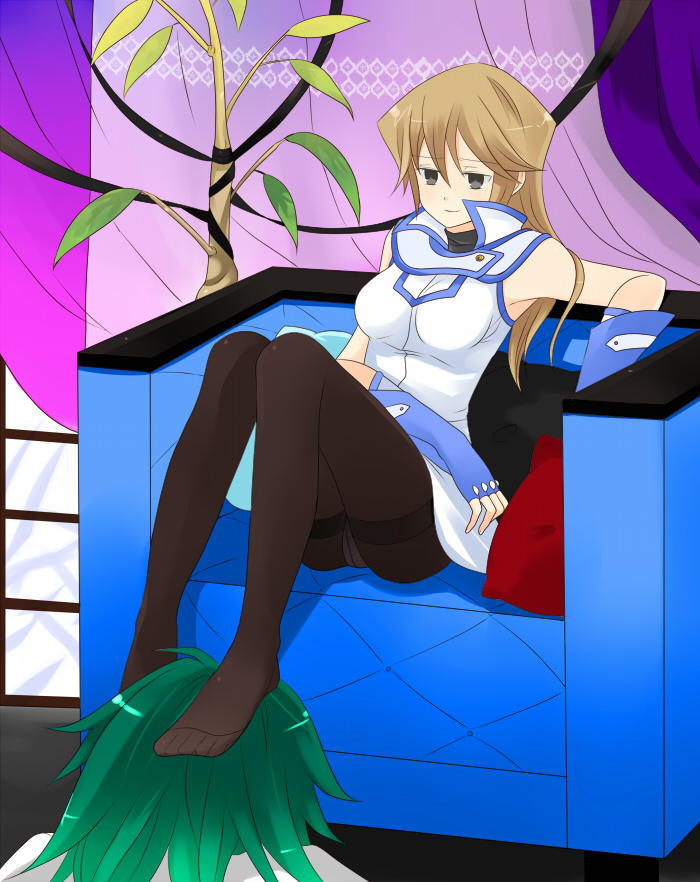 alexis_rhodes, blonde_hair, brown_eyes, feet, footstool, gloves, long_hair, mir_(pixiv), panties, panties_under_pantyhose, pantyhose, school_uniform, skirt, tenjouin_asuka, underwear, yu-gi-oh!, yugioh_gx, yuu-gi-ou, yuu-gi-ou_gx
