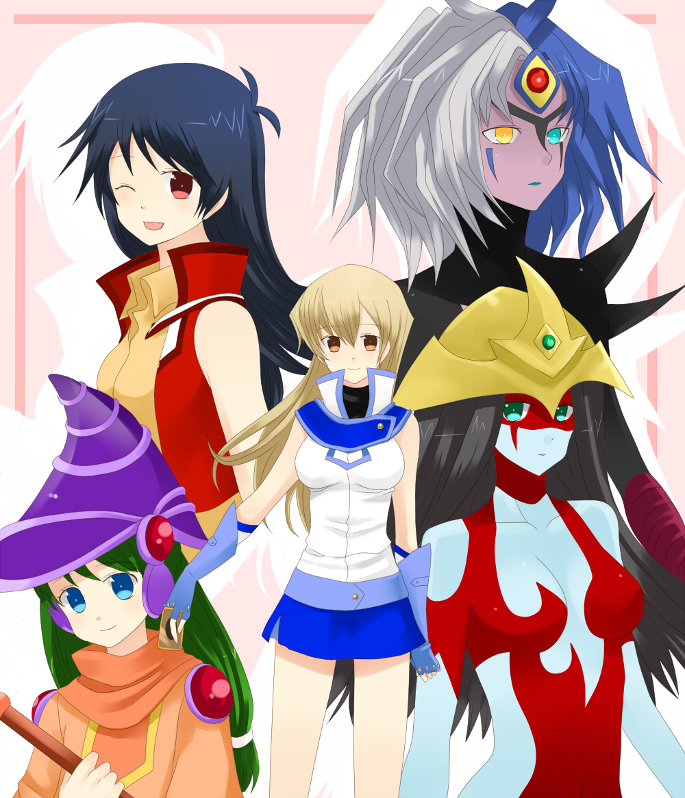alexis_rhodes, black_hair, blair_flannigan, blonde_hair, blue_hair, blush, brown_eyes, burstinatrix