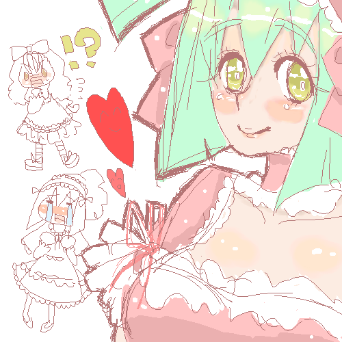 blush, dress, green_hair, hat, kuchibashi, lolita_fashion, luca, ribons
