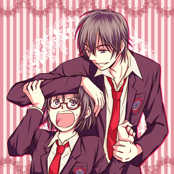 1boy, 1girl, black_eyes, black_hair, glasses, koi_dano_ai_dano, long_sleeves, naedoko_kanako