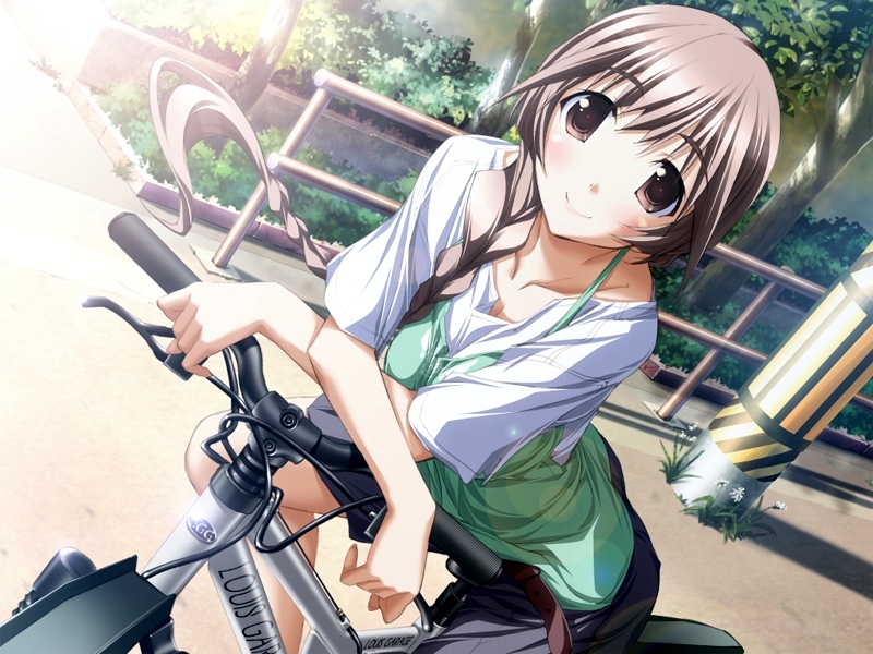 bicycle, braid, brown_eyes, brown_hair, game_cg, kurashima_tomoyasu, mountain_bicycle, nanami_mina