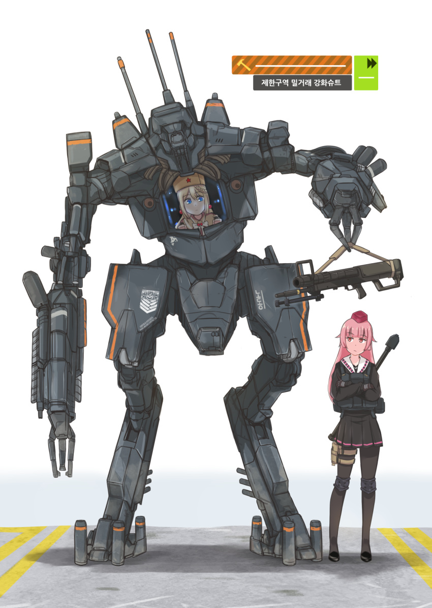 2girls, anti-materiel_rifle, blonde_hair, blue_eyes, district_9, fur_hat, girls_frontline, gun