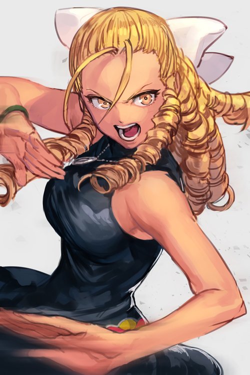 1girl, animal_ears, antenna_hair, bare_shoulders, black_dress, blonde_hair, bracelet, dress
