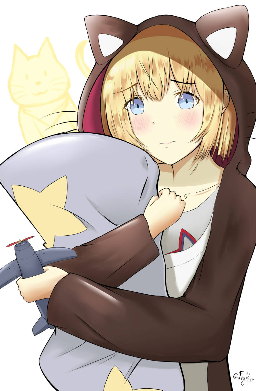 1girl, absurdres, ahafiy, aircraft, airplane, animal_ears, animal_hood, azur_lane