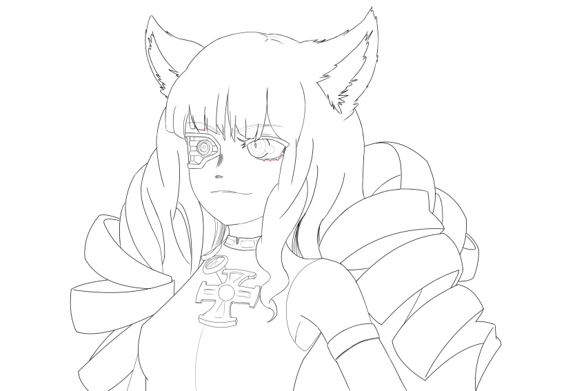 1girl, animal_ears, bare_shoulders, cat_ears, closed_mouth, collar, highres, indioweeaboo