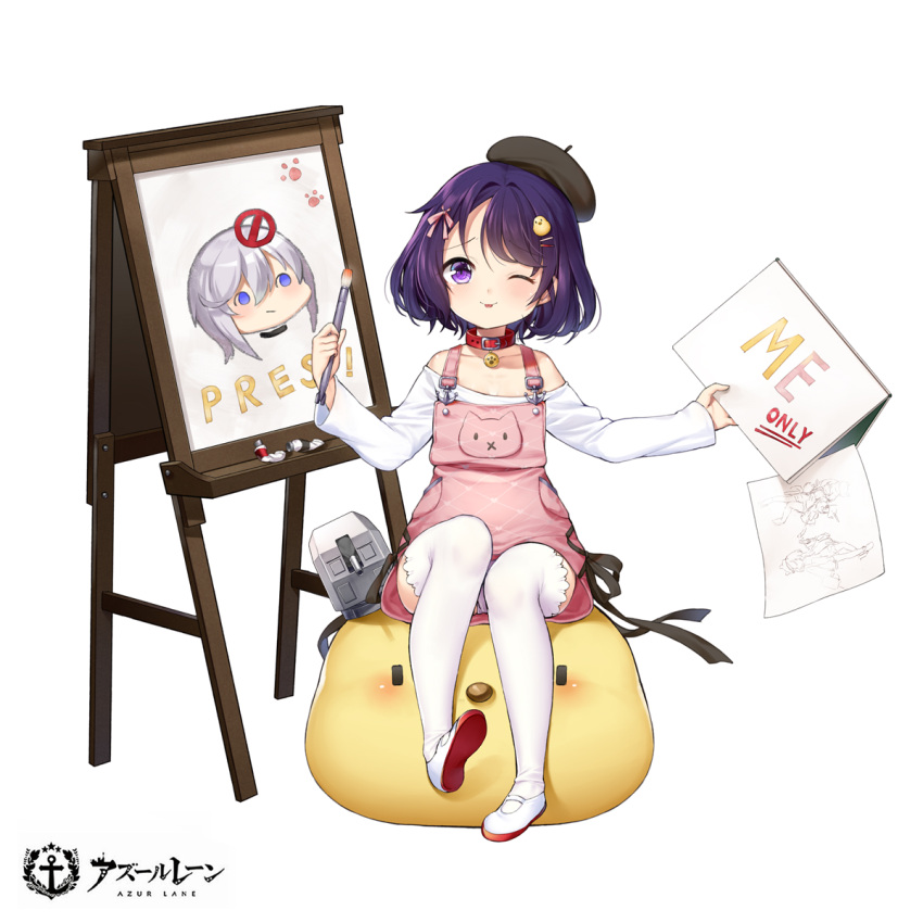 1girl, ;p, alternate_costume, anchor_symbol, azur_lane, bangs, blush, brush
