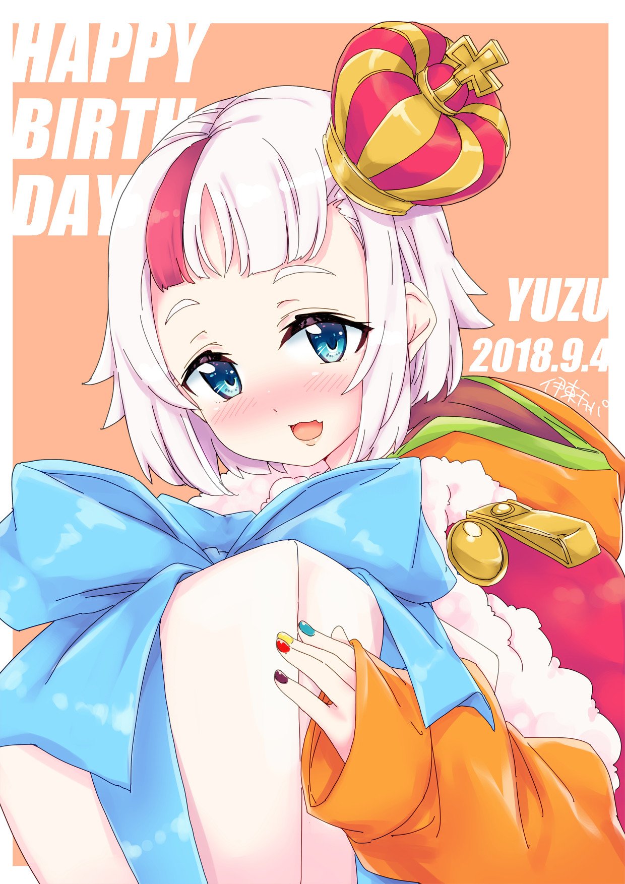1girl, 2018, :3, :d, bangs, blue_eyes, blunt_bangs, blush