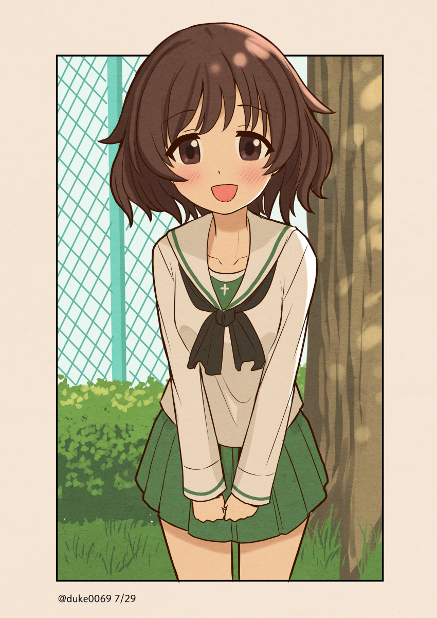 1girl, absurdres, akiyama_yukari, bangs, blush, brown_eyes, brown_hair, bush