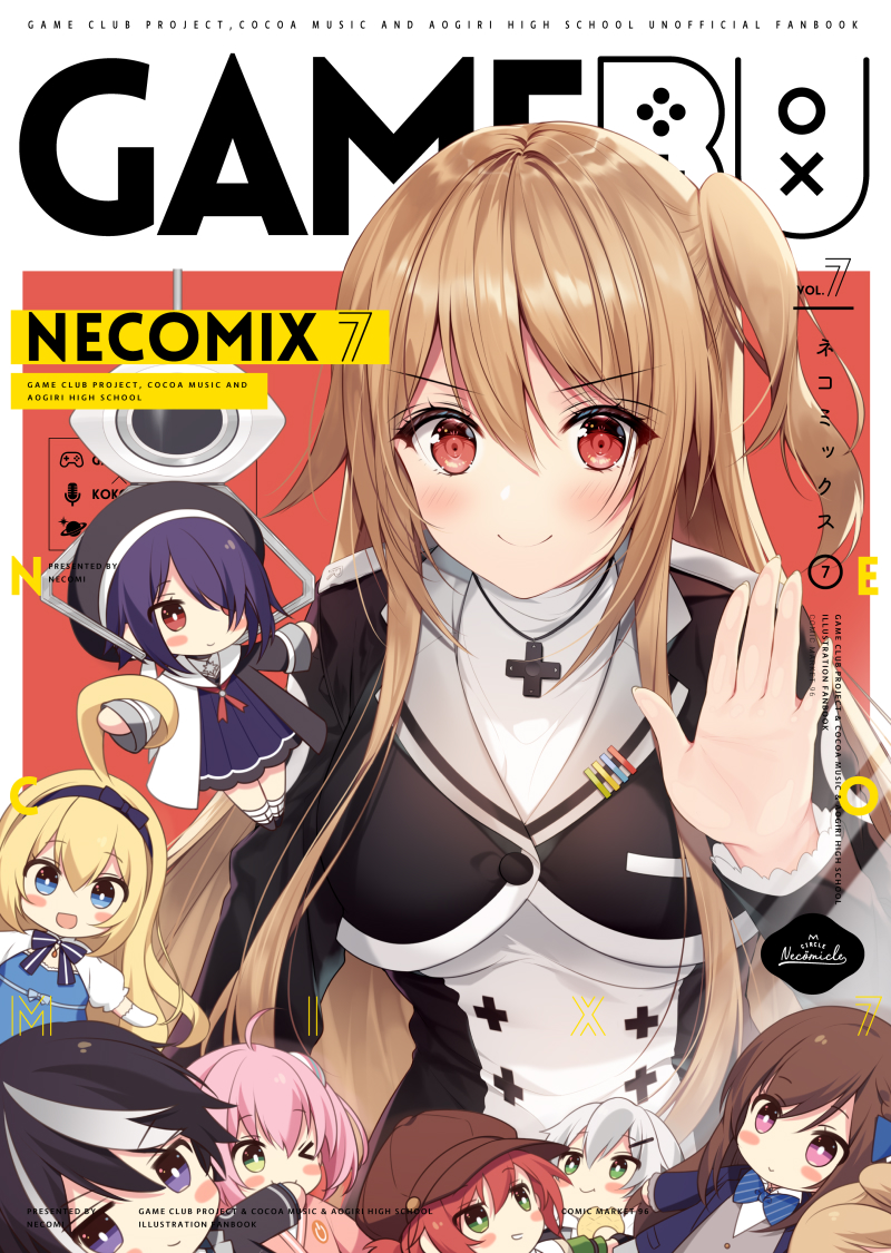 >_o, artist_name, black_jacket, blush, brown_hair, character_doll, character_request, cocoa_music