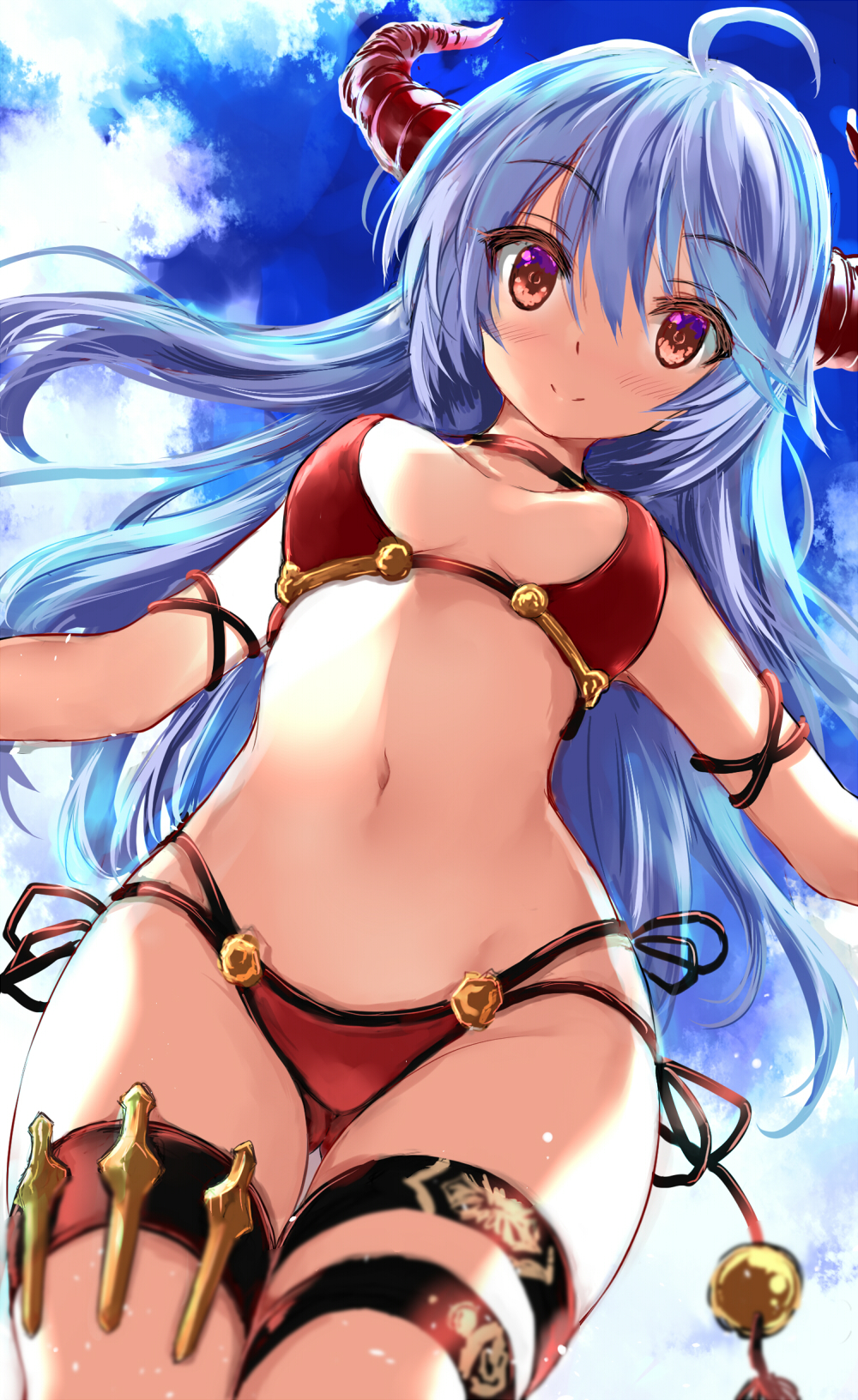 1girl, ahoge, bangs, bikini, blush, breasts, character_request, commentary_request