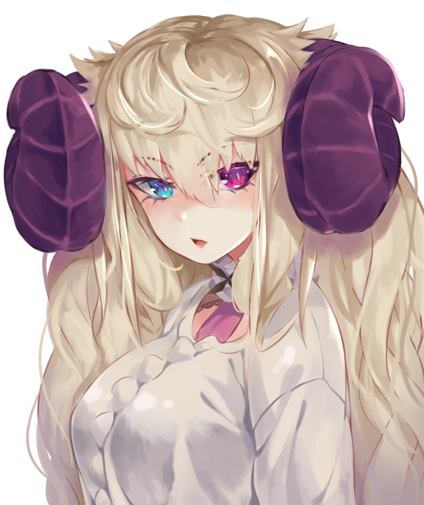 1girl, absurdres, blonde_hair, blue_eyes, breasts, eyebrows_visible_through_hair, heterochromia, highres