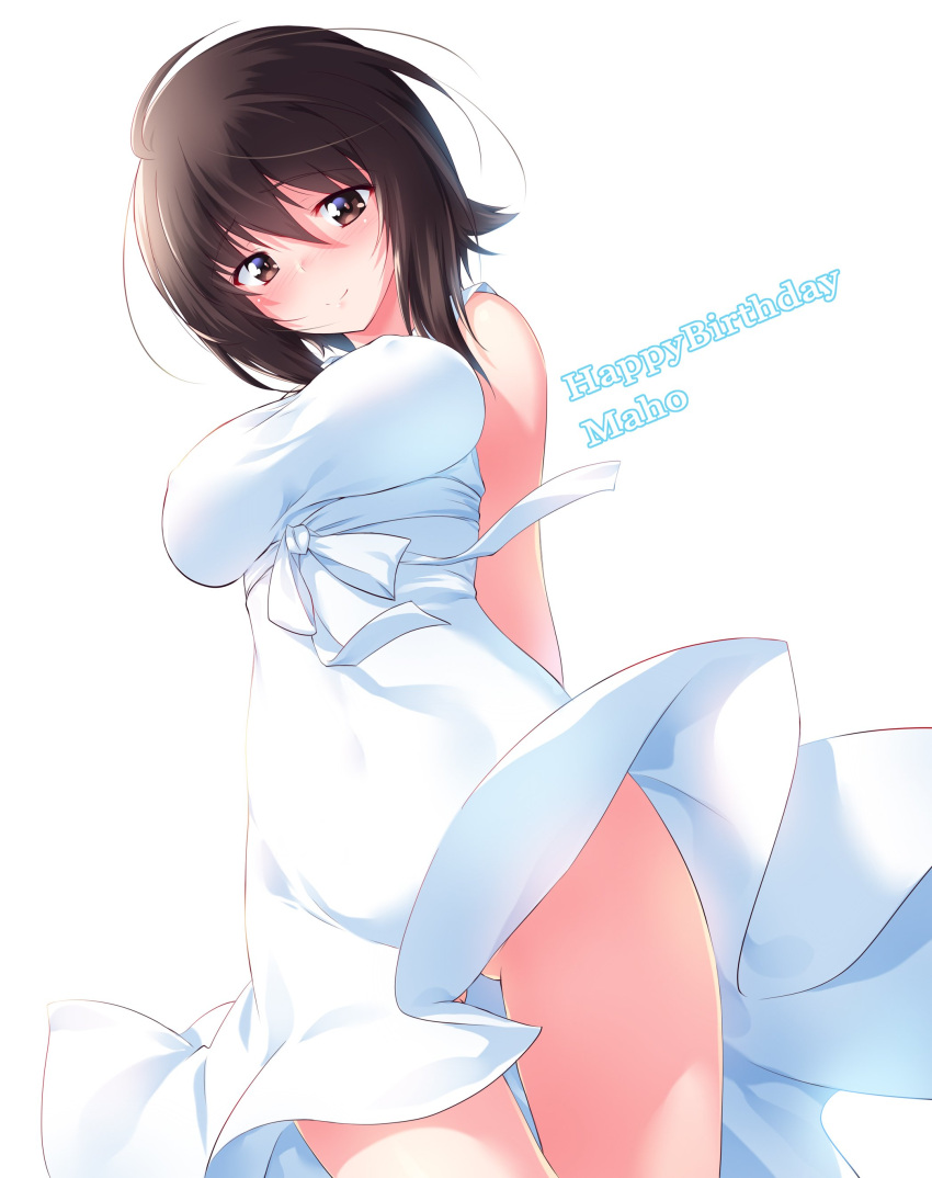 1girl, absurdres, arms_behind_back, ass_visible_through_thighs, bangs, blush, breasts, brown_eyes