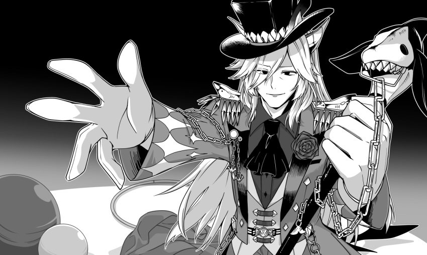 1boy, abyssal_chain_clown_oni, anchor, ball, cane, chain, formal, fujinoki_(horonabe-ken)