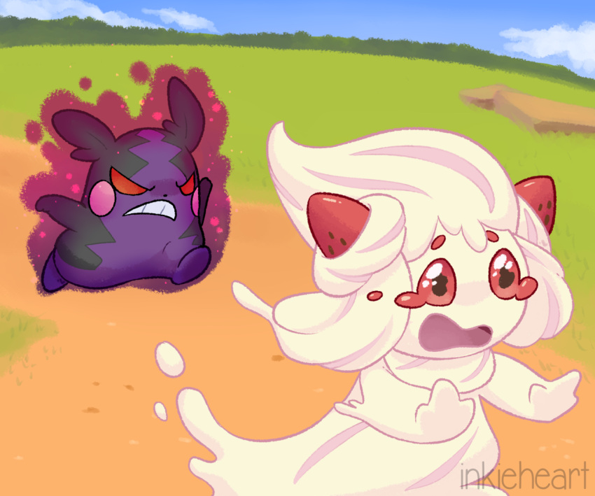 alcremie, angry, artist_name, aura, chasing, distress, gen_8_pokemon, hamster