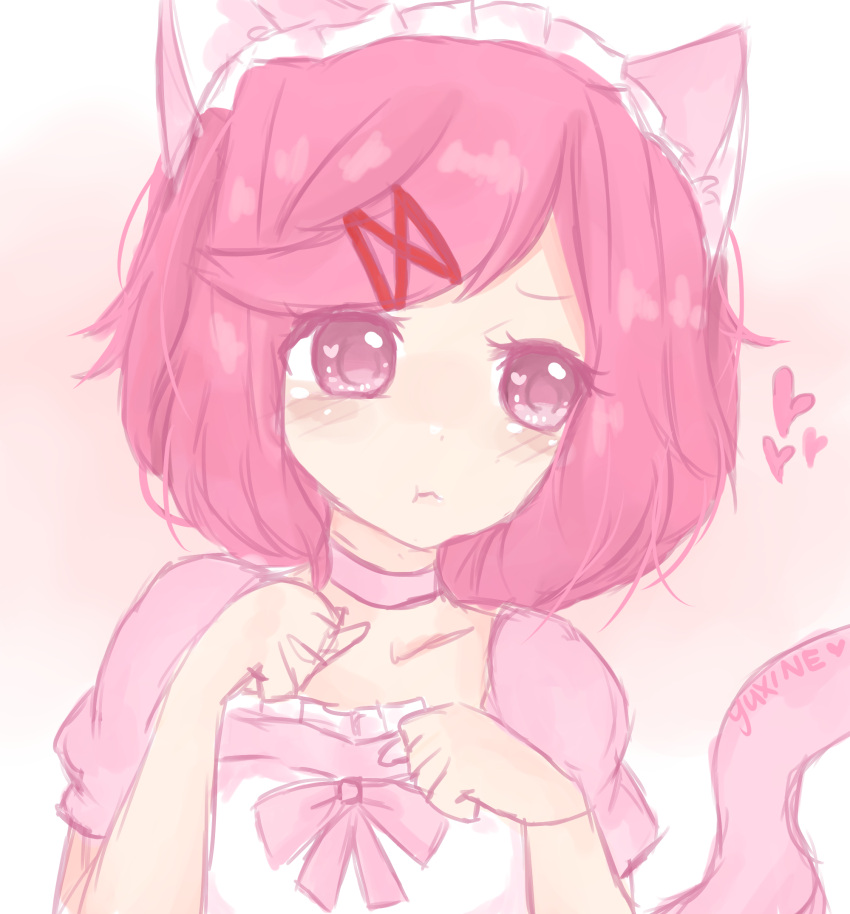 1girl, animal_ears, animal_tail, artist_name, artist_signature, blush, cat_ears, cat_tail