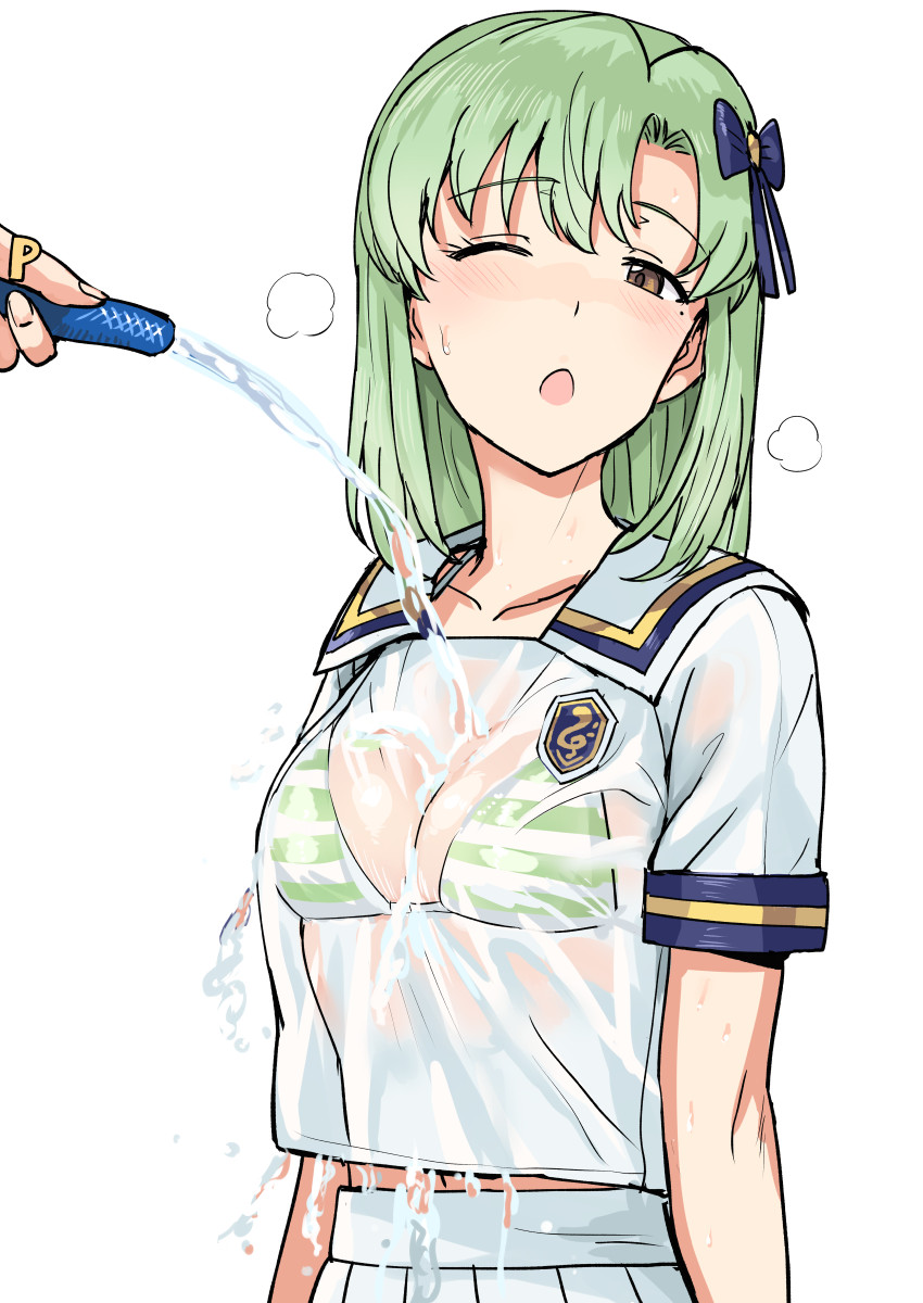 ;o, bikini, brown_eyes, green_hair, highres, hose, idolmaster, idolmaster_(classic)