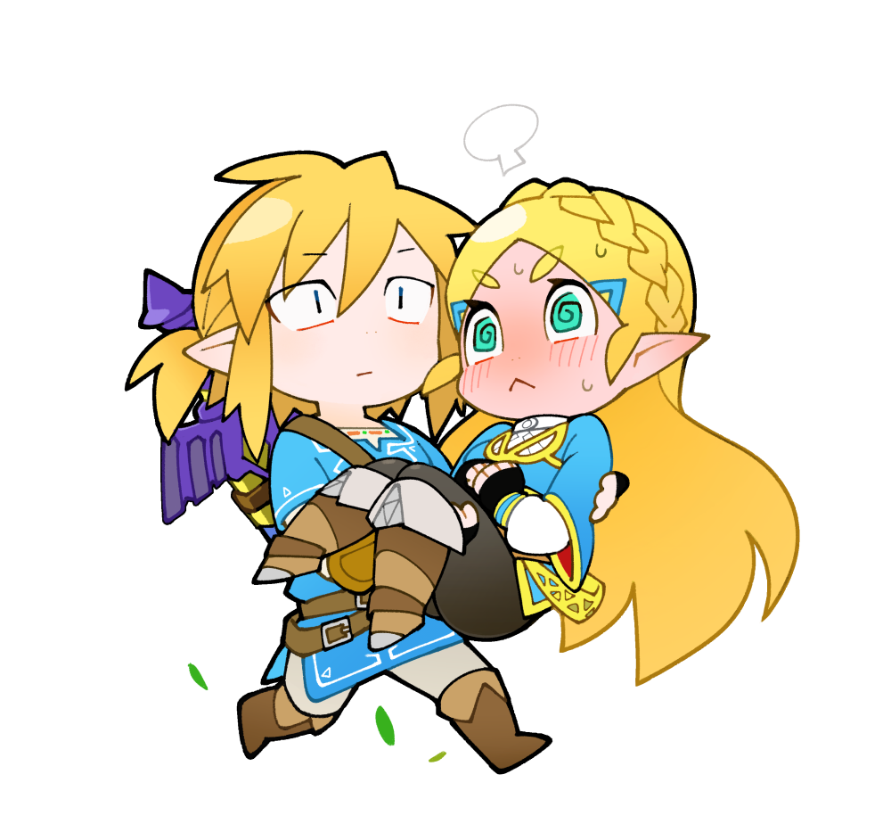 1boy, 1girl, @_@, bangs, black_gloves, black_pants, blonde_hair, blue_eyes