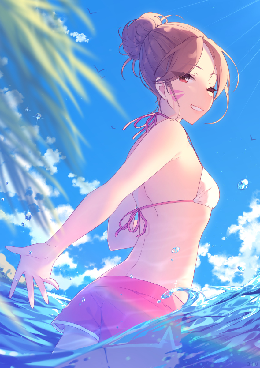1girl, ;d, absurdres, alternate_costume, alternate_hair_length, alternate_hairstyle, ass, back