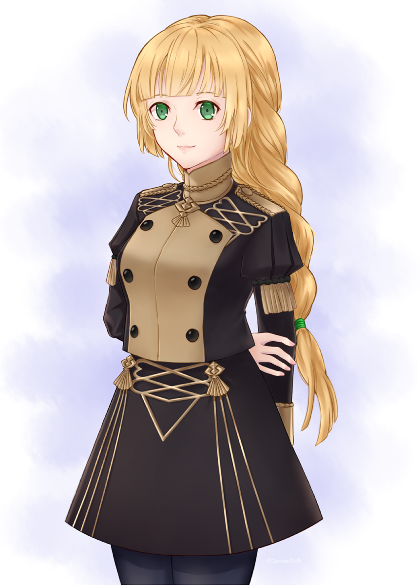 1girl, artist_name, blonde_hair, braid, epaulettes, fire_emblem, fire_emblem:_three_houses, fire_emblem:_three_houses