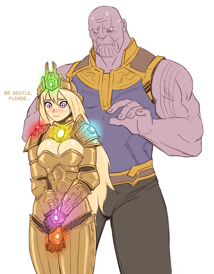 1boy, 1girl, armor, avengers:_endgame, bald, blonde_hair, blush, breasts