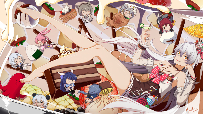 :d, ahoge, animal_ears, apron, artist_name, bangs, bare_shoulders, bima_rahmaa