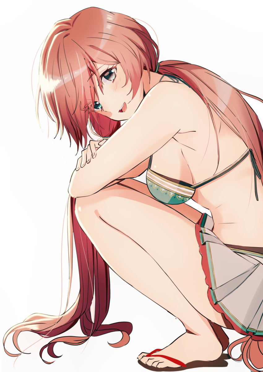 1girl, absurdres, bikini_top, carcano_m1891_(girls_frontline), eyebrows_visible_through_hair, girls_frontline, green_eyes, hair_ribbon