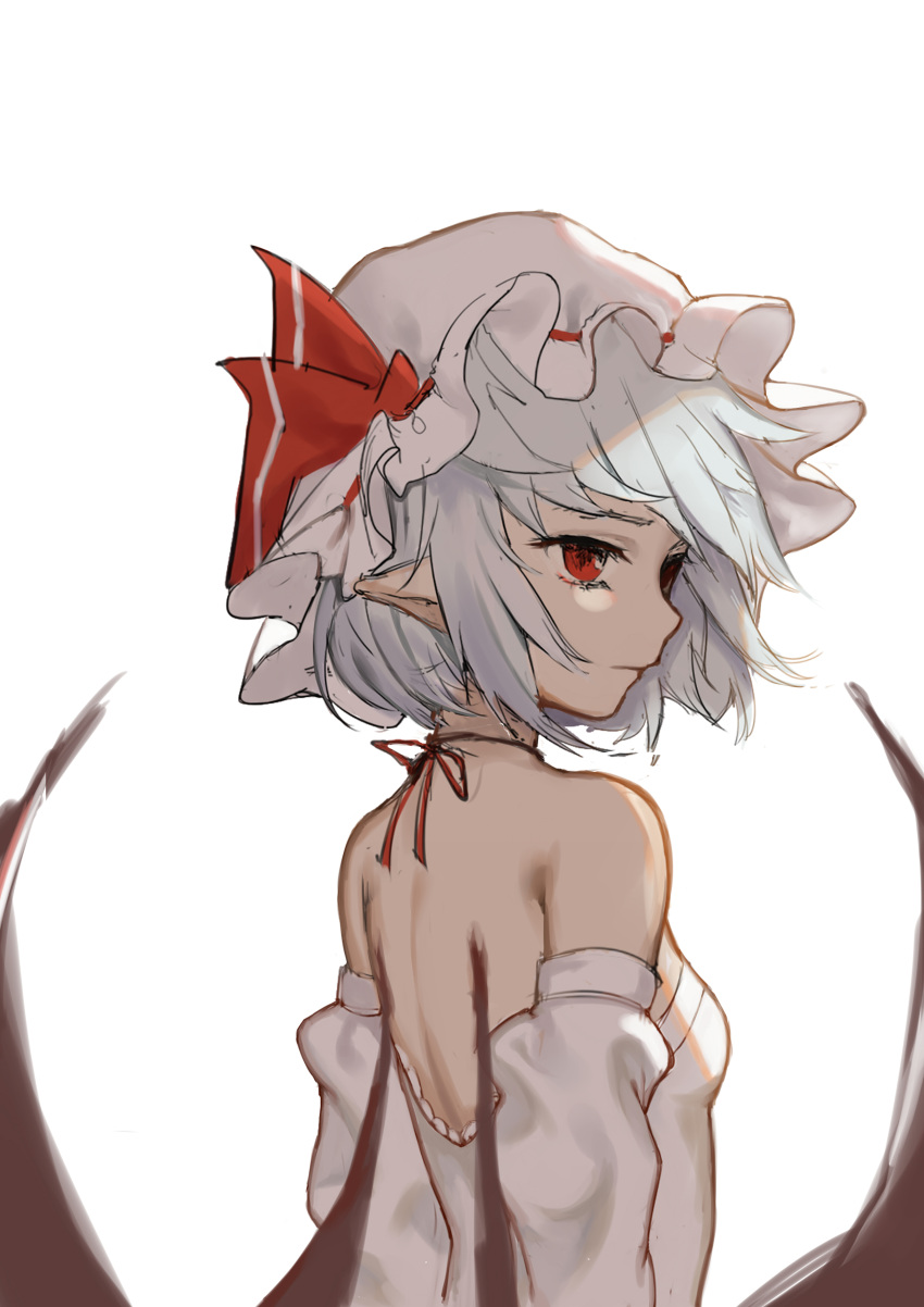 1girl, absurdres, alternate_costume, backless_dress, backless_outfit, bare_shoulders, bat_wings, breasts