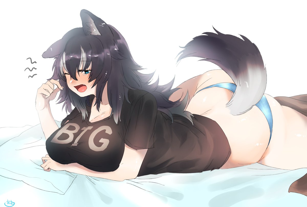 1girl, animal_ears, asano_(asamusuko), black_hair, black_shirt, blue_eyes, blue_panties, blush