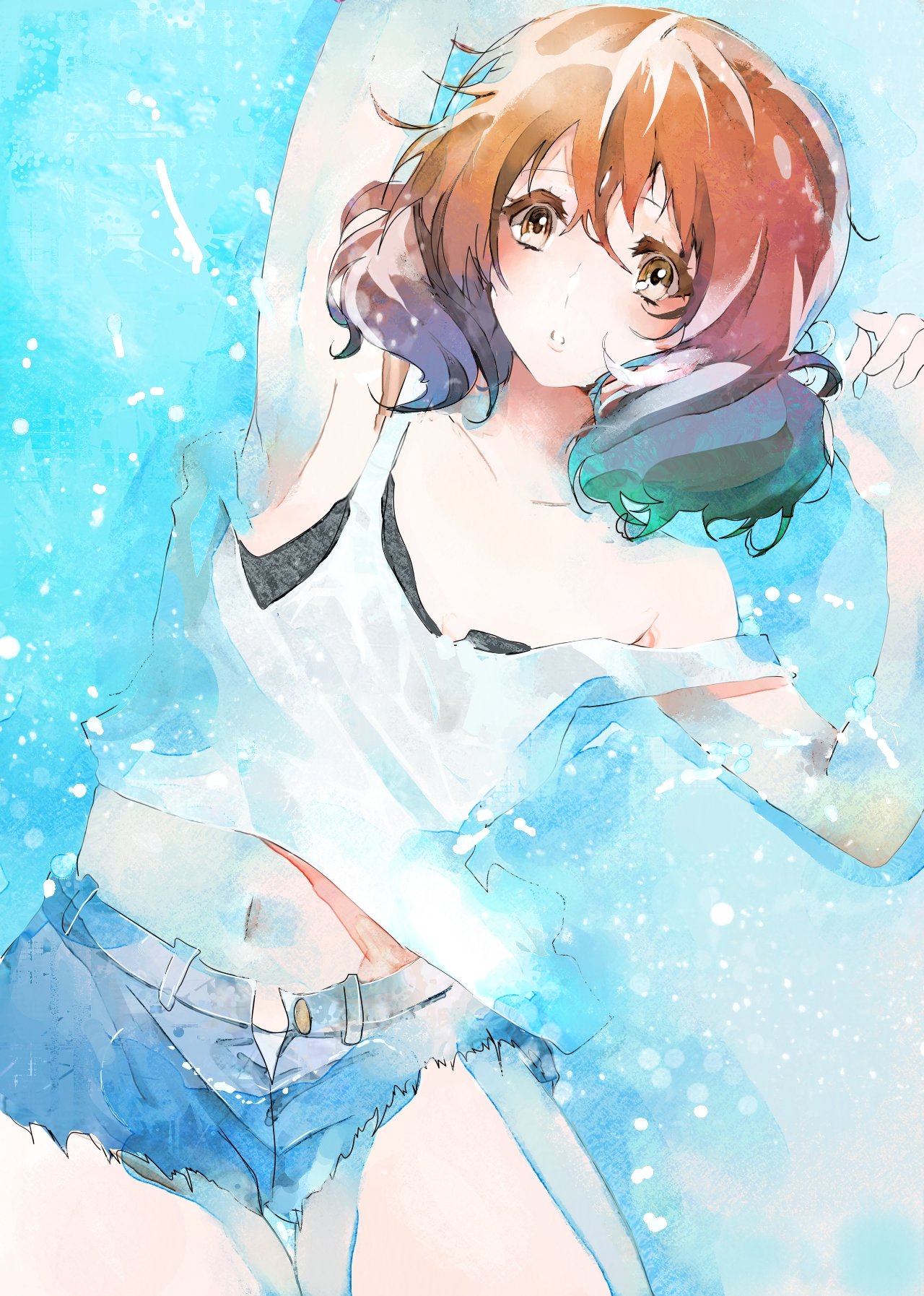 1girl, armpits, bangs, brown_hair, collarbone, cute, hibike!_euphonium, highres