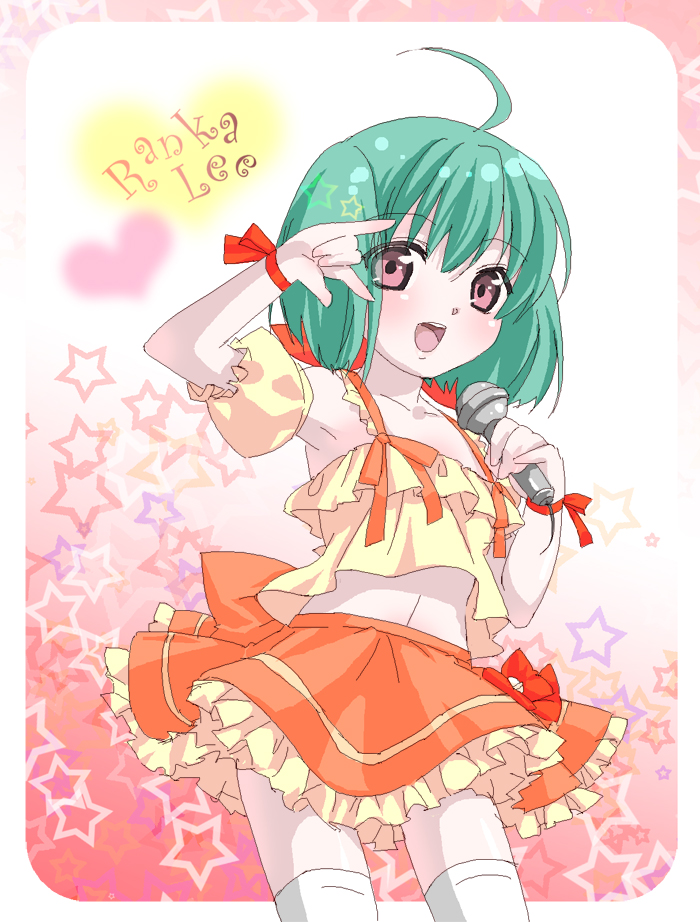 \m/, kimishima_junsei, macross, macross_frontier, microphone, pale, pale_skin, ranka_lee