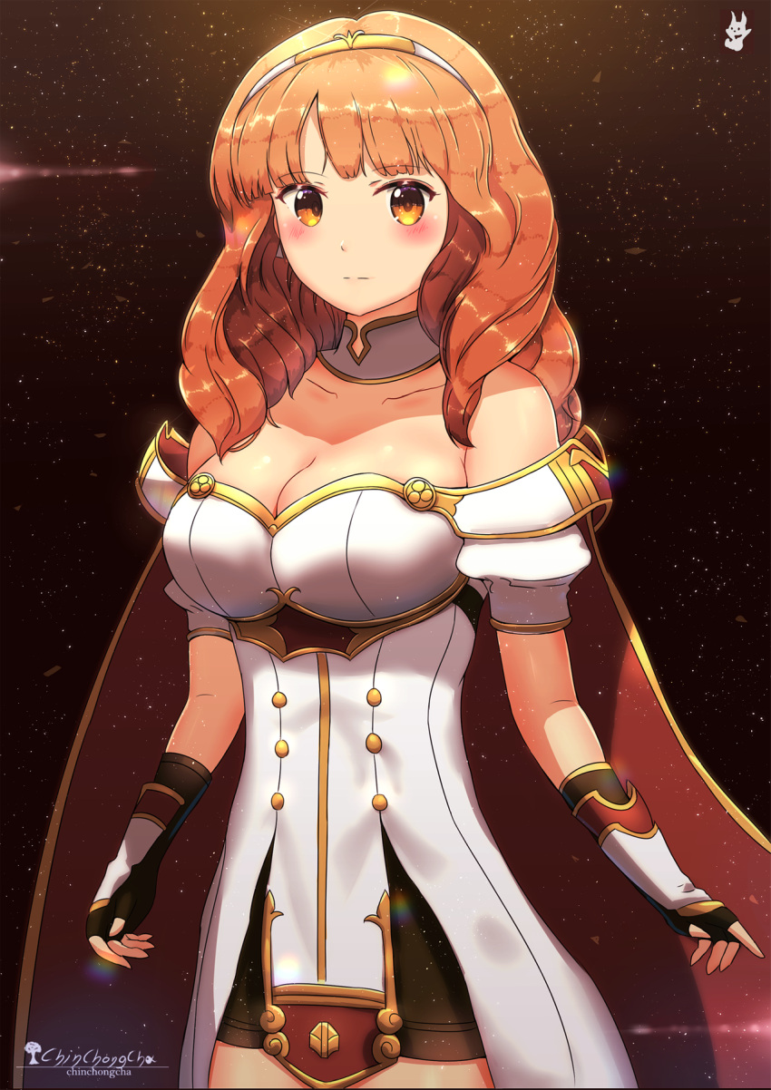 1girl, blush, breasts, celica_(fire_emblem), chinchongcha, cute, deviantart, dress