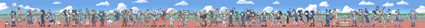 >_<, 6+girls, :d, ^_^, absolutely_everyone, absurdres, african_wild_dog_(kemono_friends), african_wild_dog_print