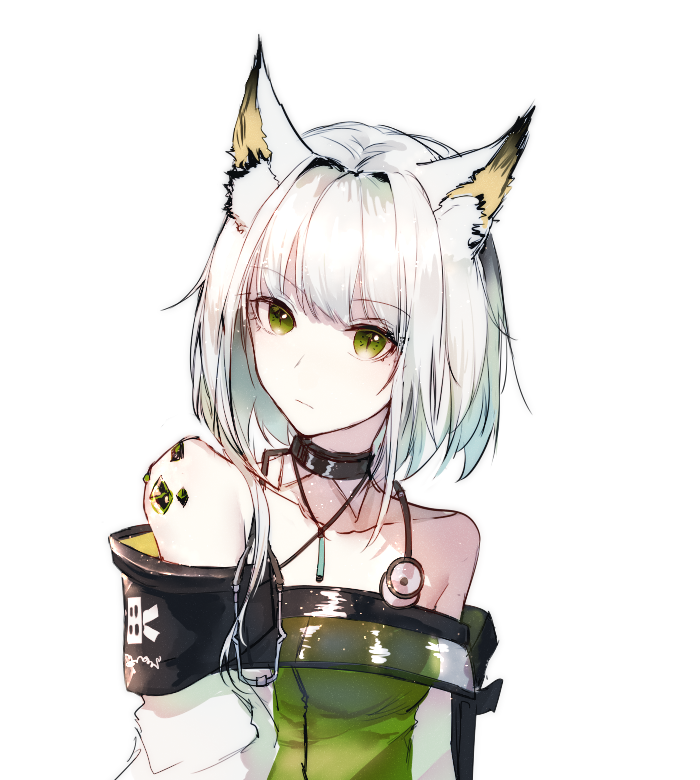 1girl, animal_ear_fluff, animal_ears, arknights, bangs, bare_shoulders, breasts, closed_mouth